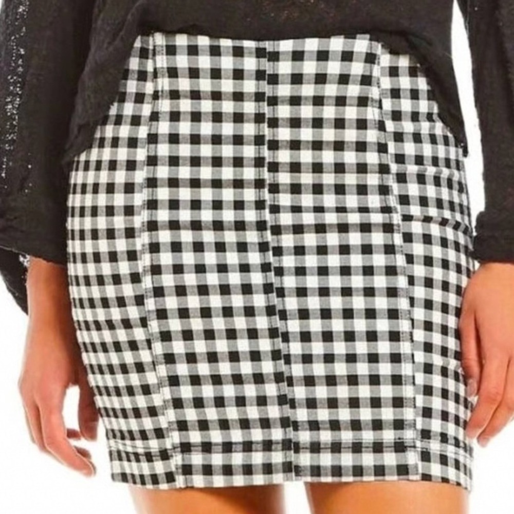 Free People Black White Gingham Check Mini Skirt Bodycon SIZE 4
